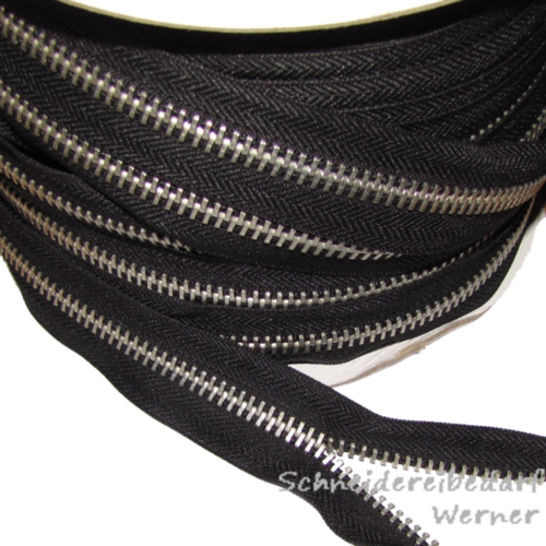 Endlosreißverschluss schwarz Metallschiene silber (ca. 8,0mm)